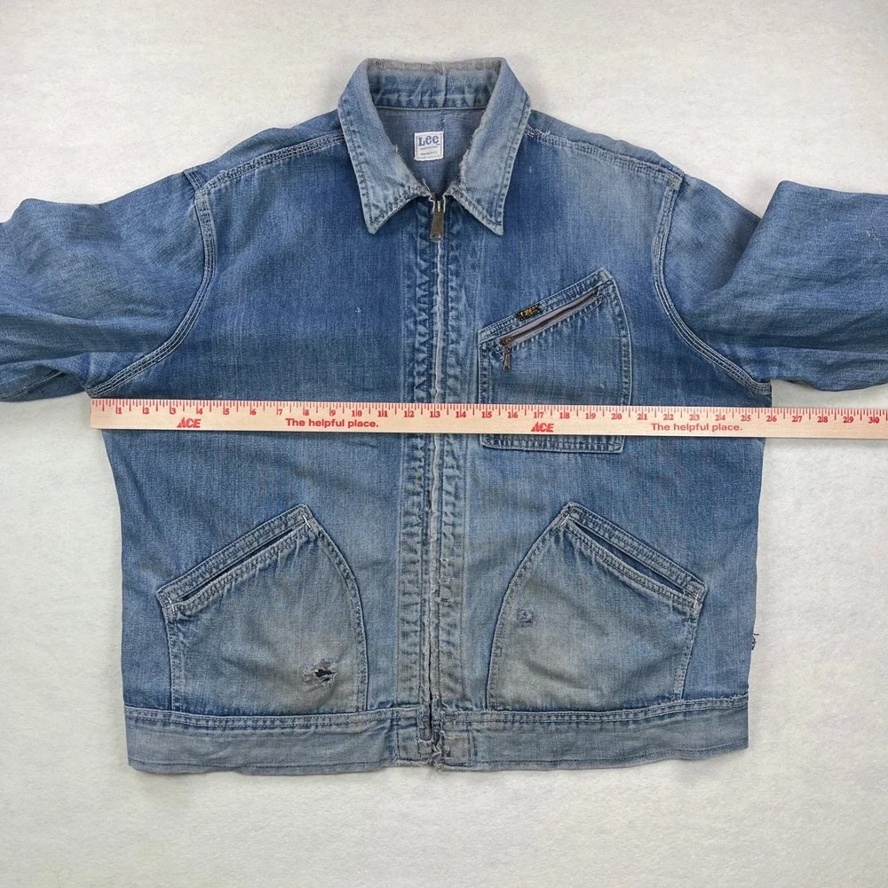 VTG 50s 60s Lee 91-B XXL Sanforized Denim Work Jacket Blue Talon Zip Union Made